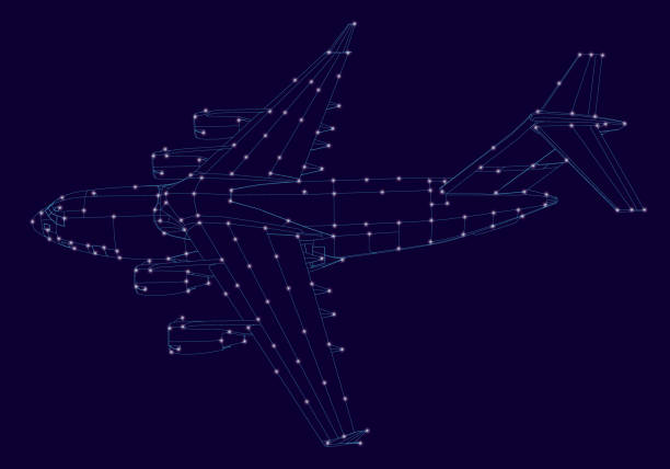 istock Contour of the aircraft with glowing lights. Side view. Vector illustration 1148126130