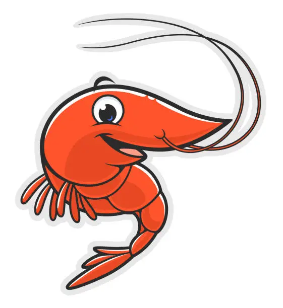 Vector illustration of Cartoon funny shrimp
