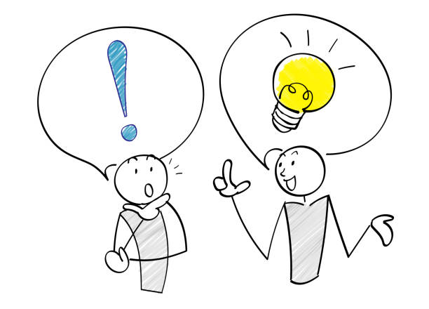 Question and answer scene of 2 people Question and answer scene of 2 people light bulb illustrations stock illustrations