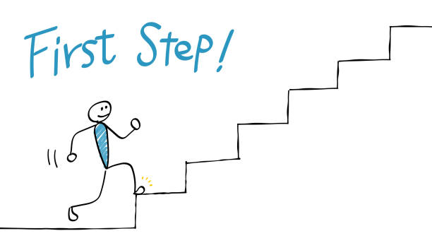 ilustrações de stock, clip art, desenhos animados e ícones de first step (go up the stairs) - degraus ilustrações