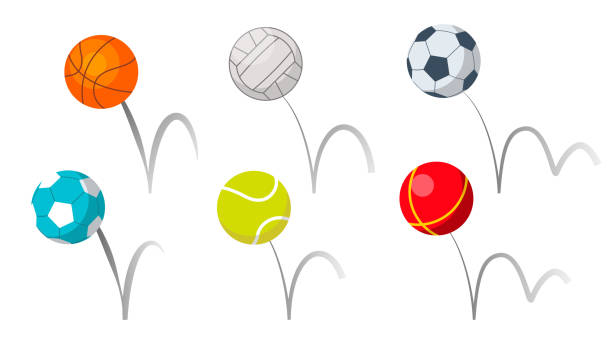 illustrazioni stock, clip art, cartoni animati e icone di tendenza di bounce balls sport playing equipment set vector - bouncing