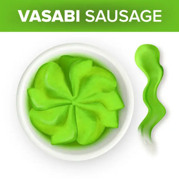 Vector illustration of Wasabi Hot Mustard In Dip Bowl With Splash Vector