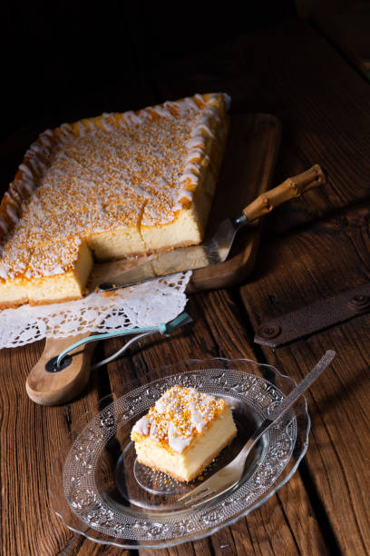 istock juicy cheesecake from tin with crumbles 1148137295