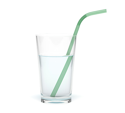 Glass of water with a drinking straw. 3d rendering illustration isolated on white background