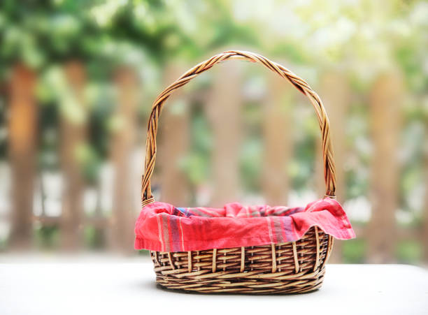 istock Empty basket with red cloth outdoor,picnic wicker. 1148147884