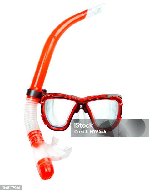 Diving Mask Isolatedsnorkel Stock Photo - Download Image Now - Swimming Goggles, Cut Out, Red