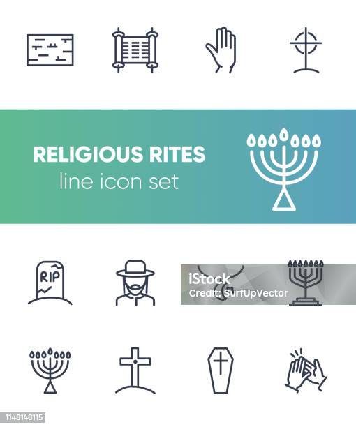 Religious Rites Line Icon Set Stock Illustration - Download Image Now - Applauding, Arranging, Cemetery