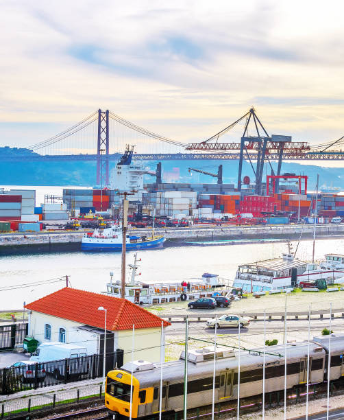 istock Lisbon commercial port, city bridge 1148148974