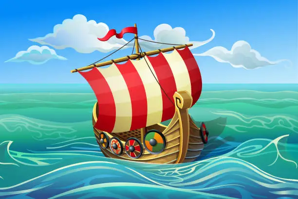 Vector illustration of Drakkar. Ship of vikings.