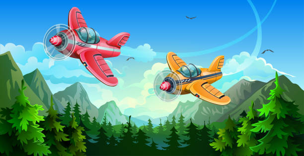 istock Planes with a propeller fly in the sky, over the forest and mountains. 1148149391