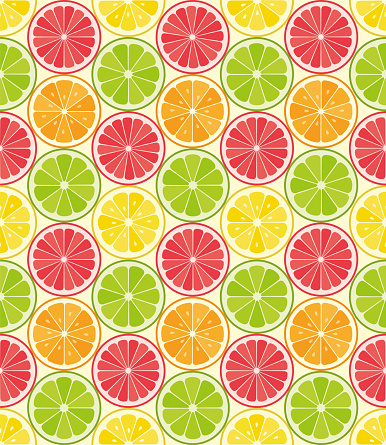 Vector seamless pattern from citrus slices. Orange, lemon, lime, grapefruit slices. Summer background. - Illustration
