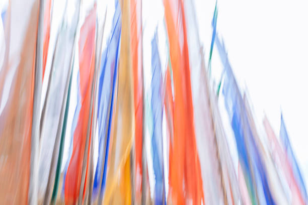 Traditional colorful Darchor (vertical) prayer flags at 3500m on the Pele La on the main Bhutan Thimphu highway