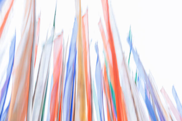 Traditional colorful Darchor (vertical) prayer flags at 3500m on the Pele La on the main Bhutan Thimphu highway