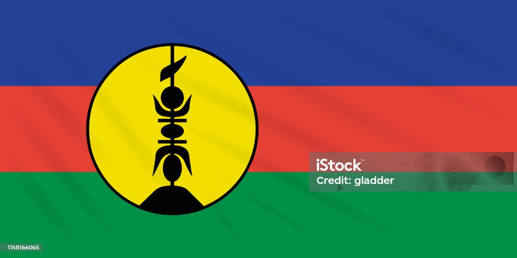 Flag New Caledonia swaying in wind, vector Flag New Caledonia swaying in wind, realistic vector Art stock vector