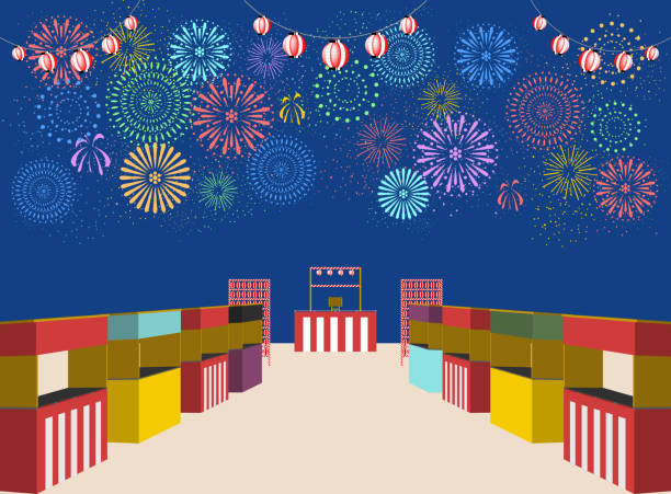 illustrations, cliparts, dessins animés et icônes de illustration traditionnelle japonaise d’image de festival avec la lanterne en papier - hatsumode