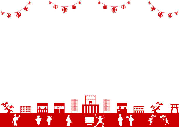 illustrations, cliparts, dessins animés et icônes de illustration traditionnelle japonaise d’image de festival avec la lanterne en papier - hatsumode