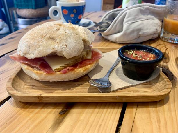 istock Wheat bun with jamon, cheese and tomato bruschetta 1148168555