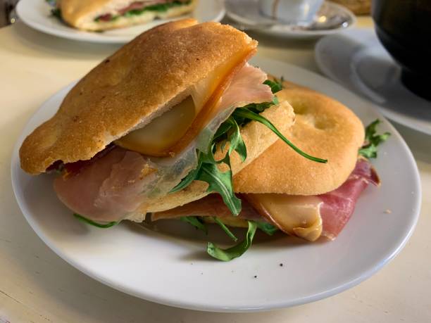 istock Fresh focaccia with serrano ham, cheese and rucola 1148168589