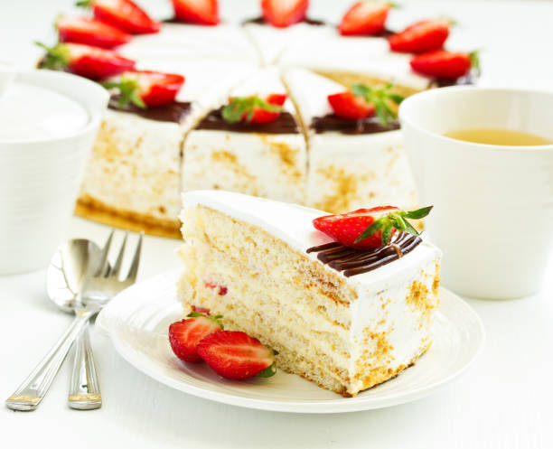 istock Sponge cake with strawberries and cream. Selective focus. 1148168842