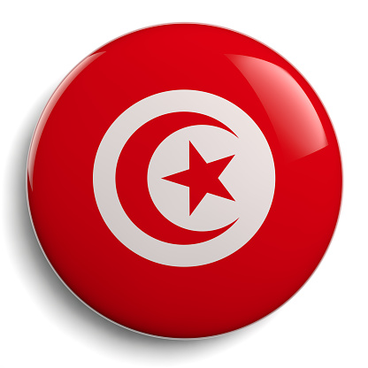 Tunisia Flag Round Badge Symbol Isolated on White Background. 3D Illustration.