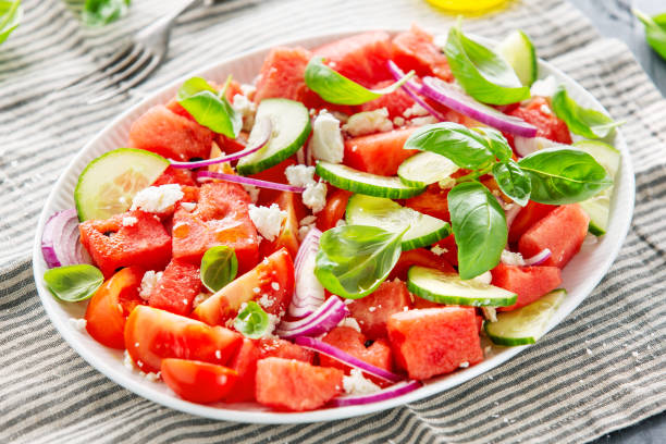 istock Summer salad with watermelon and salad leaves 1148174111
