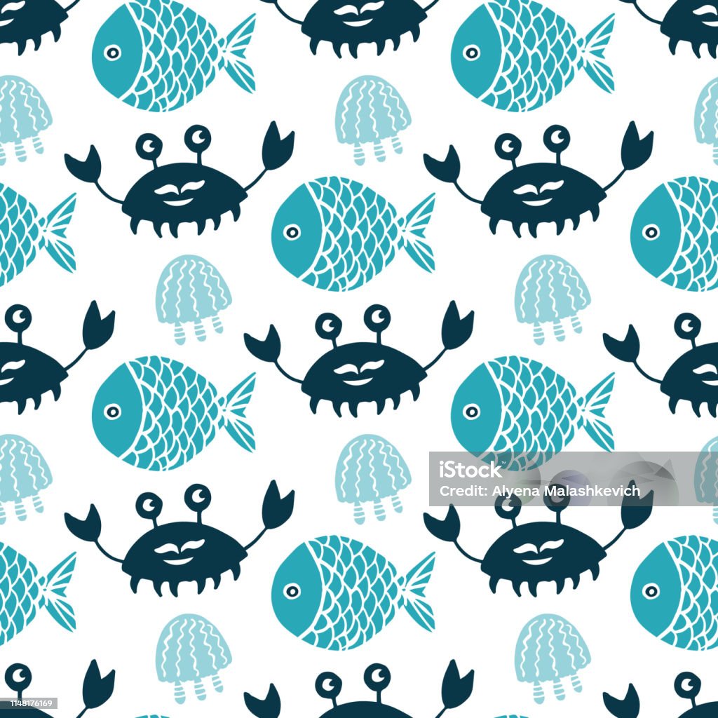 Colorful Fish Cartoon Seamless Vector Pattern Stock Illustration ...