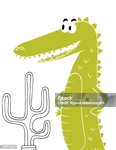 Bright Childrens Crocodile Illustration In Flat Style Tshirt Print Stock Illustration - Download Image Now
