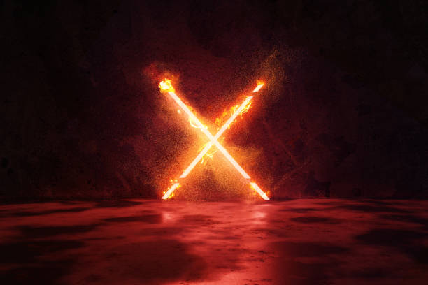 istock 3d rendering of red lighten X alphabet shape in fire against grunge wall background 1148178903