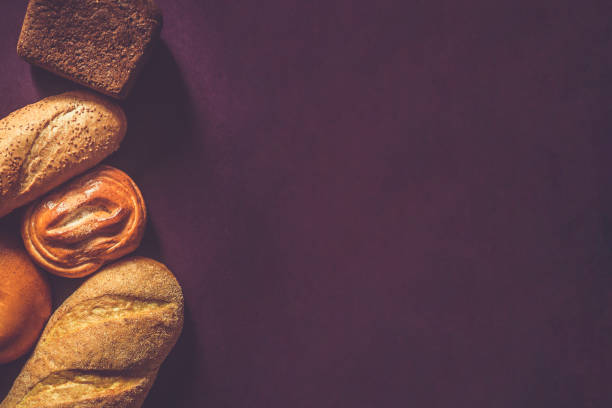 Food concept. Different type breads. Top view. Free space for text
