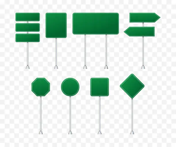 Vector illustration of Set of road signs isolated on transparent background. Vector stock illustration