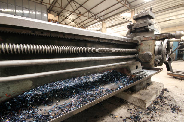 istock metal shaving on lathe machine 1148181071