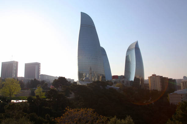 Flame Towers in Baku stock photo