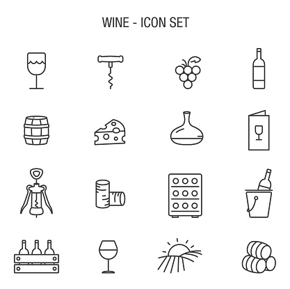 Vector of Wine Icon Set Outline Grey Basic