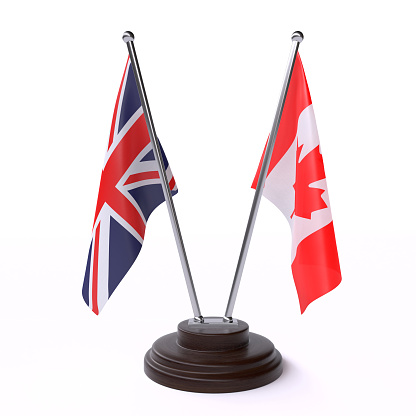 UK and Canada, two table flags on white background. 3d image