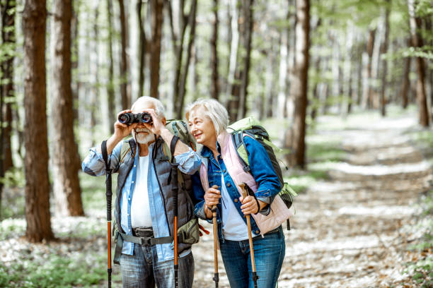 istock Senior couple hiking in the forest 1148188335