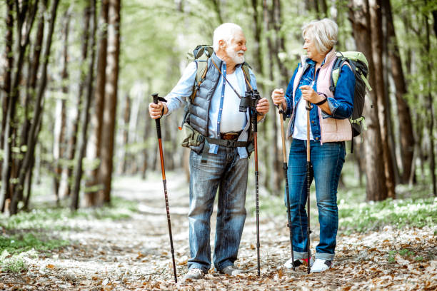 istock Senior couple hiking in the forest 1148188430