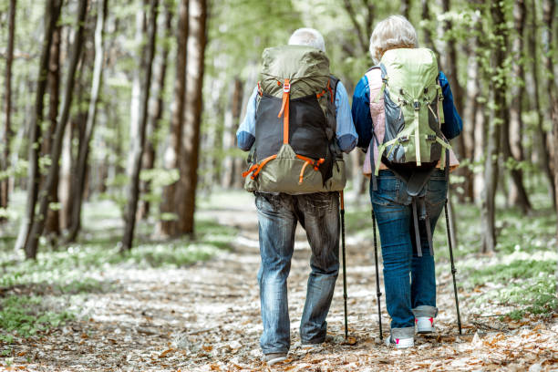istock Senior couple hiking in the forest 1148188532