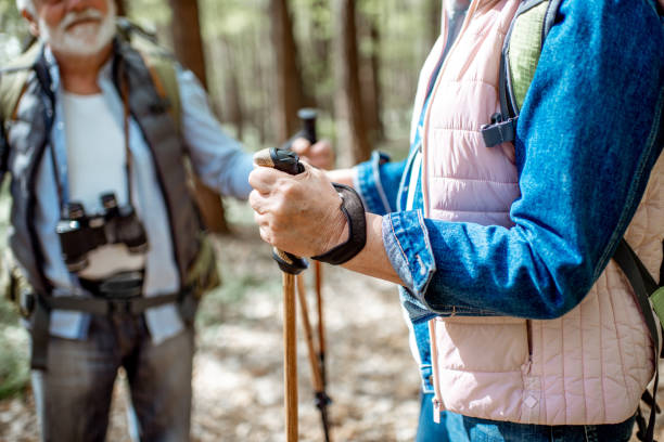 istock Hiking with trekking sticks 1148188576