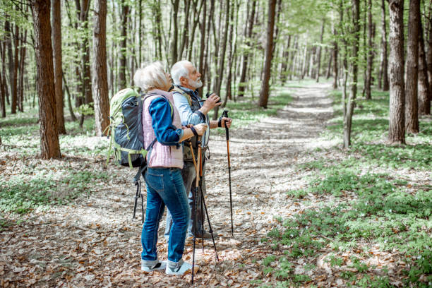 istock Senior couple hiking in the forest 1148188658