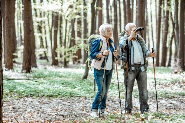 istock Senior couple hiking in the forest 1148188674