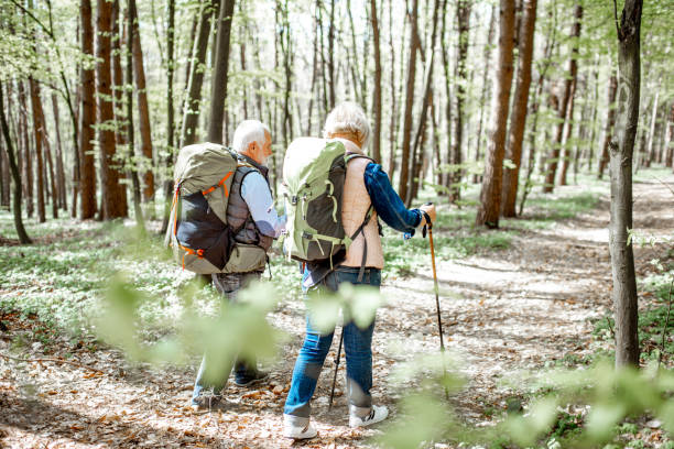 istock Senior couple hiking in the forest 1148189215