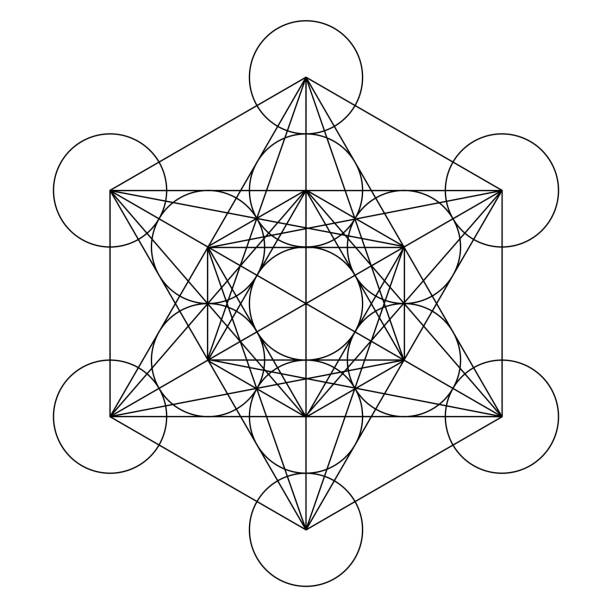 metatron cube geometry holy gold copper platonic metatron circle life triangle hexagon tetrahedron symbol cube shape illustrations stock illustrations