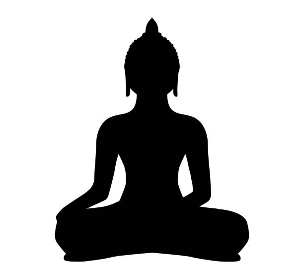 ilustrações, clipart, desenhos animados e ícones de buda silhueta vector sombra preto budismo meditar - om symbol lotus hinduism symbol