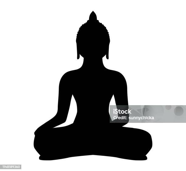 Buddha Silhouette Vector Shadow Black Buddhism Meditate Stock Illustration - Download Image Now