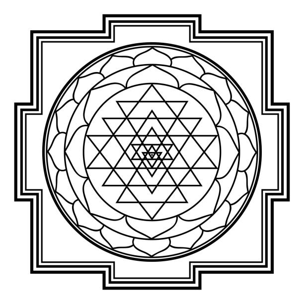 ilustraciones, imágenes clip art, dibujos animados e iconos de stock de sriyantra shakti hold geometría de apoyo del tantrismo hinduismo - shakti