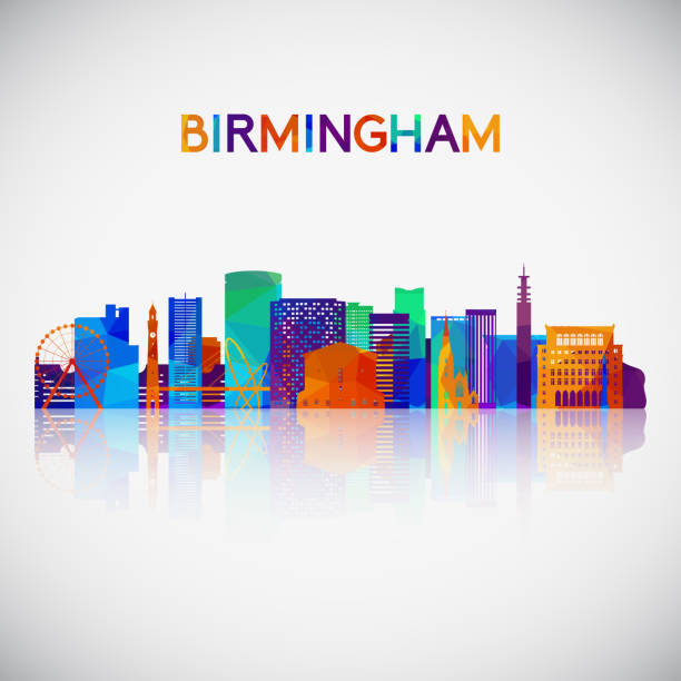 kuvapankkikuvitukset aiheesta birminghamin horisontti siluetti värikkääseen geometriseen tyyliin. suunnittelusi symboli. vektorikuva. - birmingham englanti