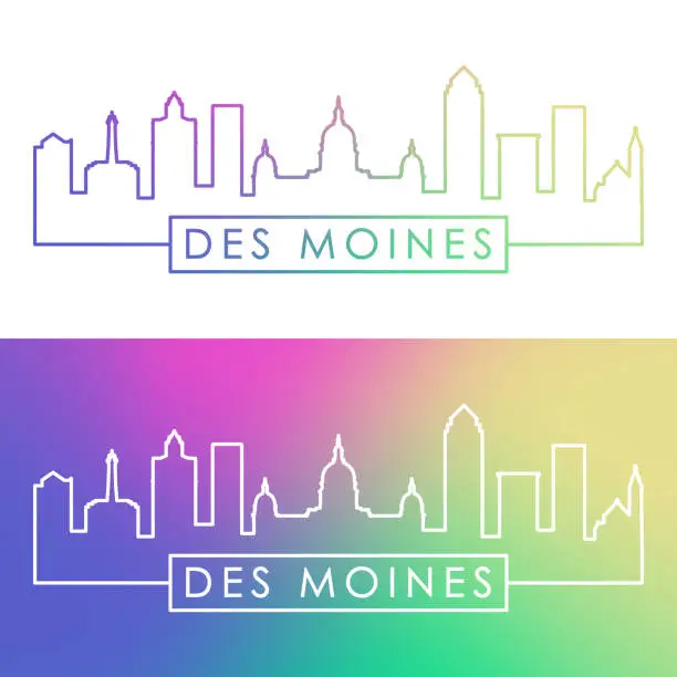 Vector illustration of Des Moines city skyline. Colorful linear style. Editable vector file.