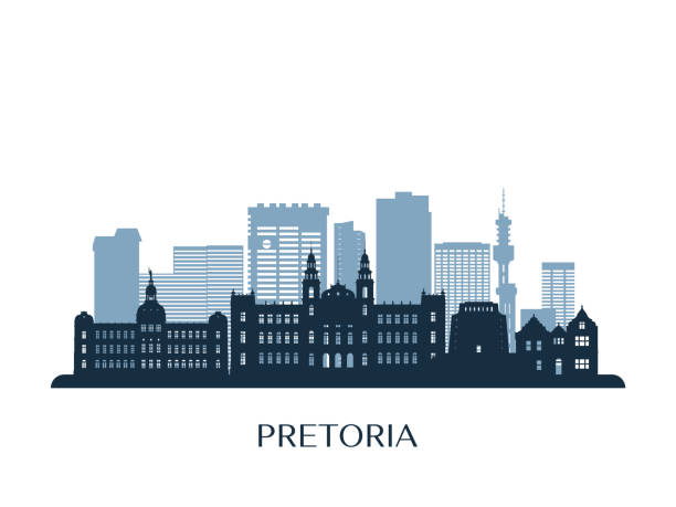 illustrazioni stock, clip art, cartoni animati e icone di tendenza di skyline pretoria, silhouette monocromatica. illustrazione vettoriale. - pretoria