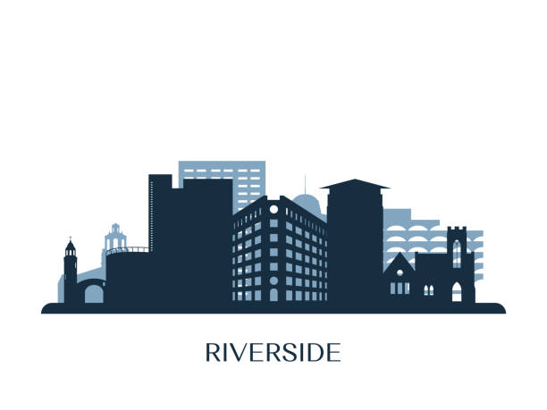 Riverside skyline, monochrome silhouette. Vector illustration.