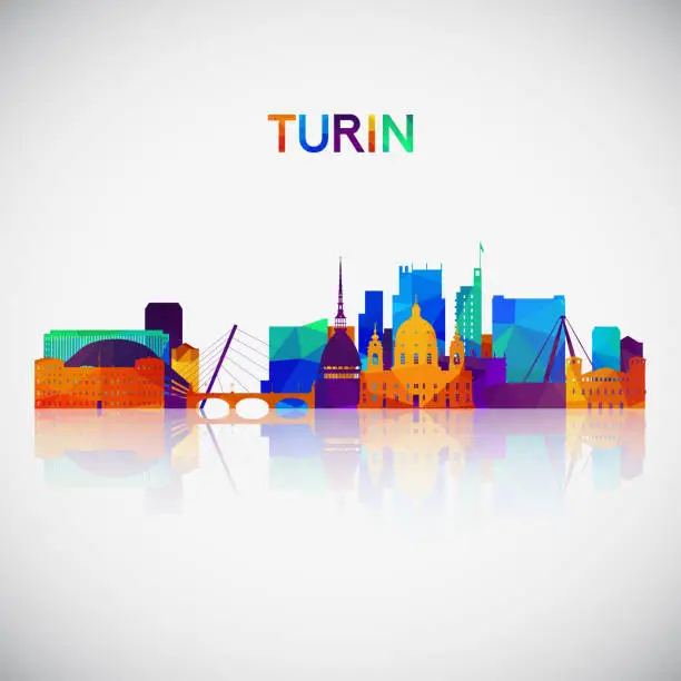 Vector illustration of Turin skyline silhouette in colorful geometric style. Symbol for your design. Vector illustration.